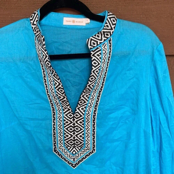 Tory Burch teal tunic with black and white detailing size 6 - Picture 3 of 6